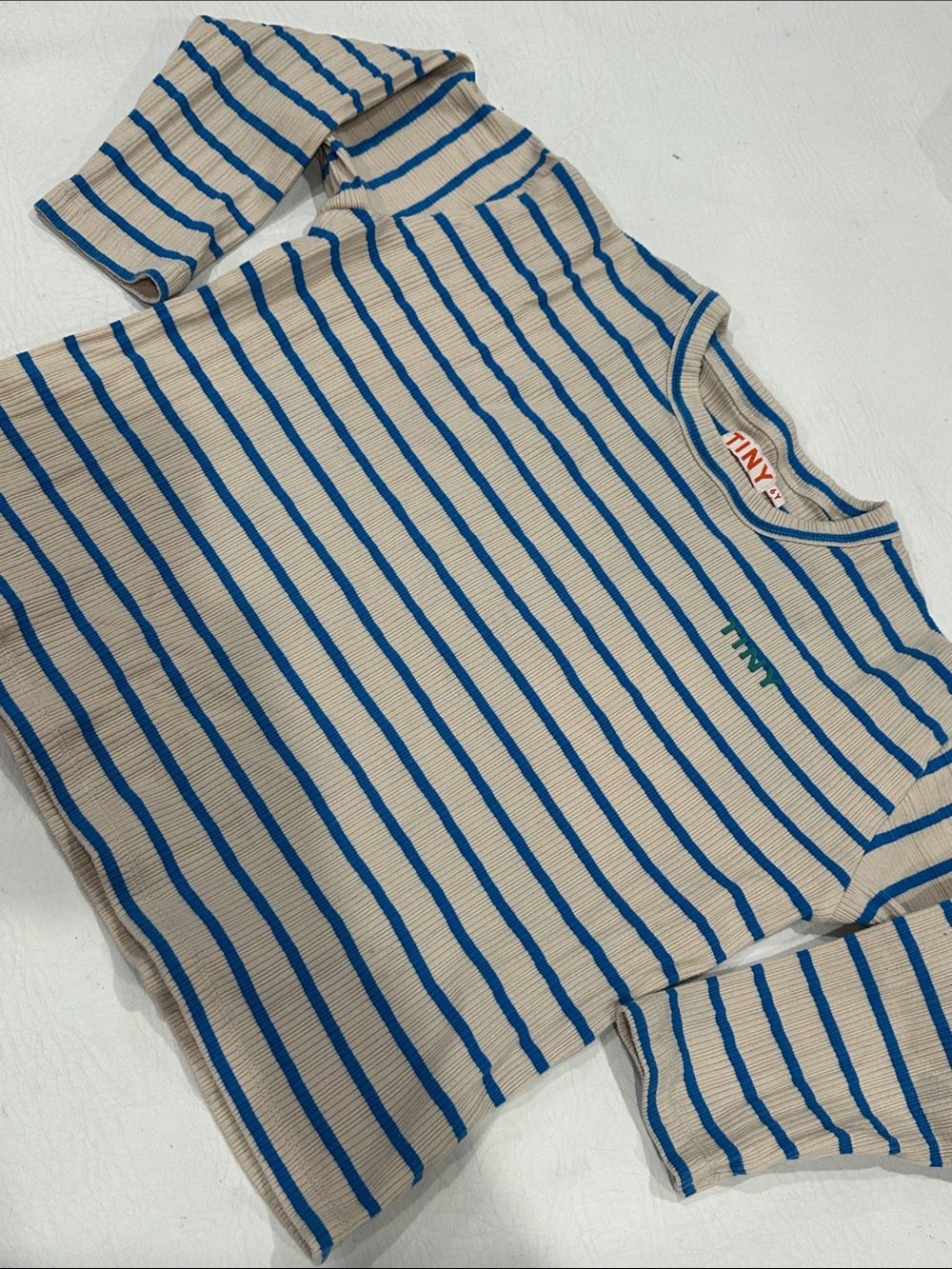Tinycottons Striped Kids Top in Beige and Blue